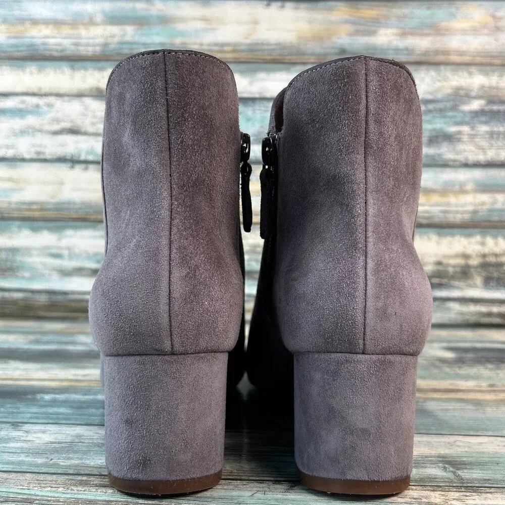 Cole Haan Ankle Boots Womens 7B Gray Suede Pointed Toe Block Heel Zip Up